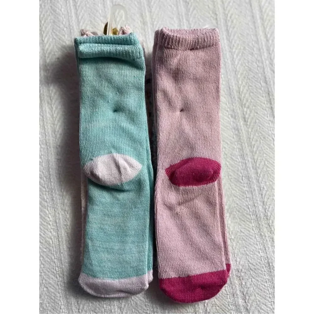 Cuddl Duds Girls Shoe Size 4-10 Lounge Crew Slipper Socks Total 4 Pr